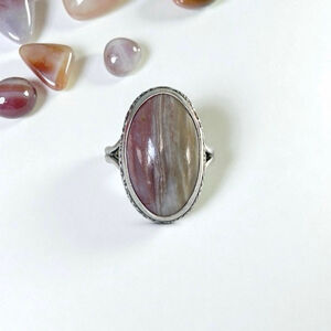 Vintage Native American Sterling Navajo Agate Stone Ring. Red Browns Size 4.5